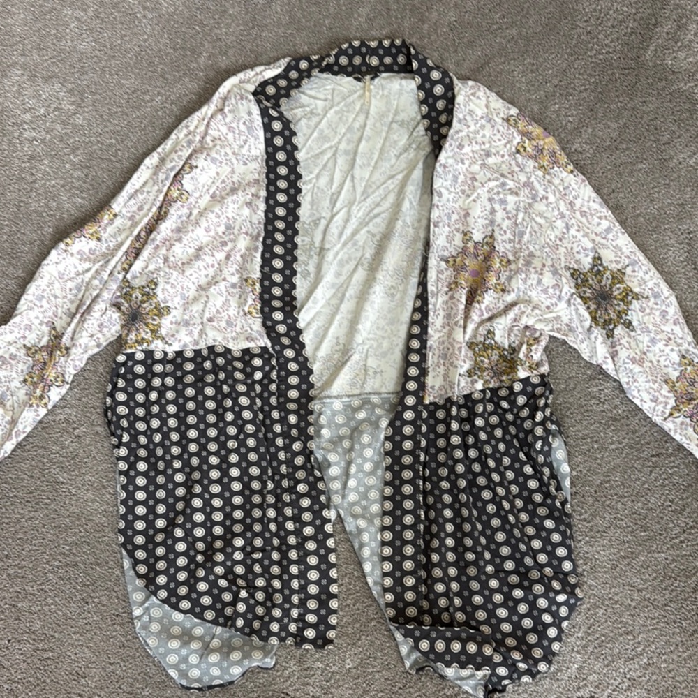 Free People Black and White Lace Cardigan